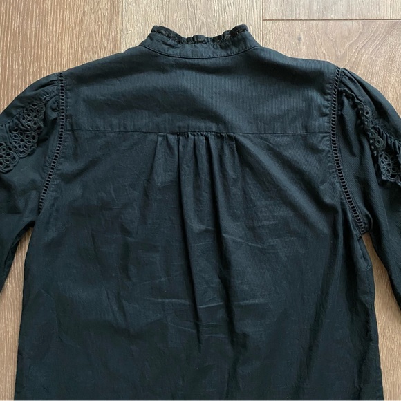 J. Crew Ruffle Sleeve Top Blouse Embroidered Eyelet Black Button Down - Picture 8 of 15